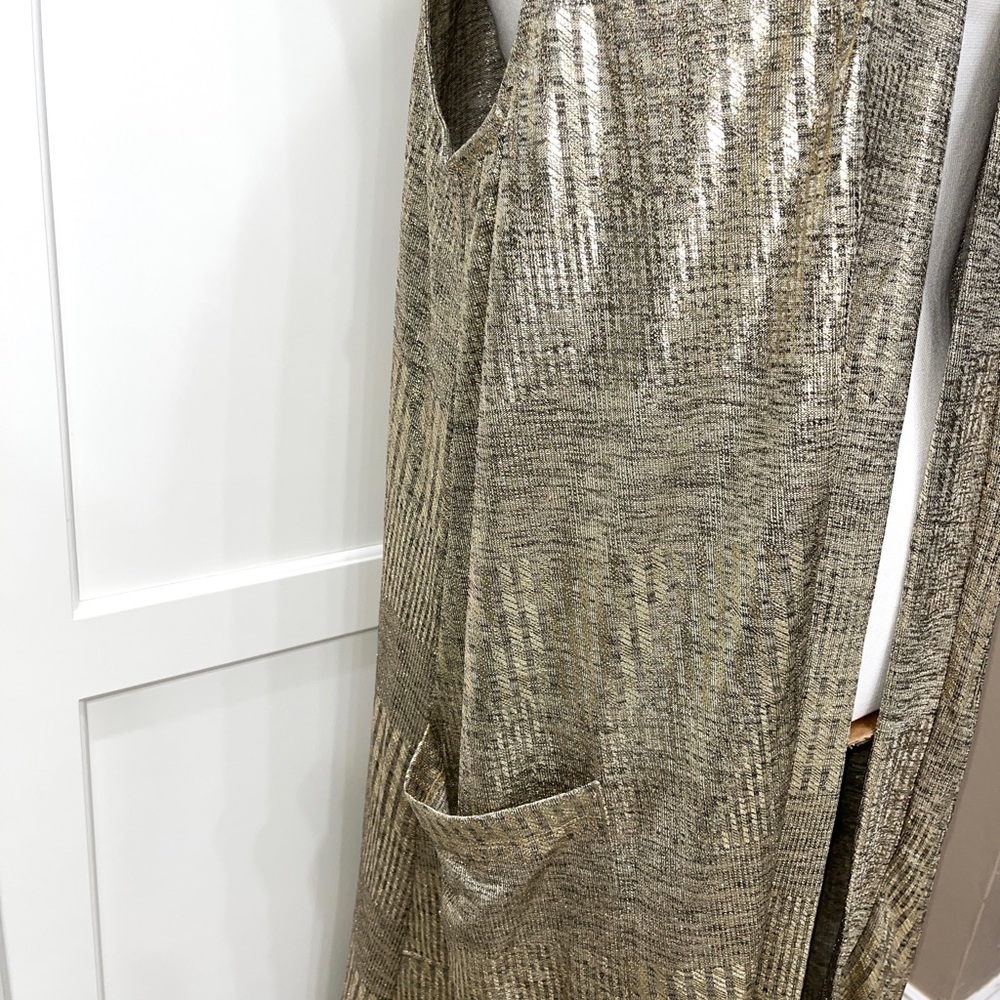 Expresso Long Gold Shine Vest with Pockets 97% Poly 3% Spandex Med or Large - Picture 14 of 16